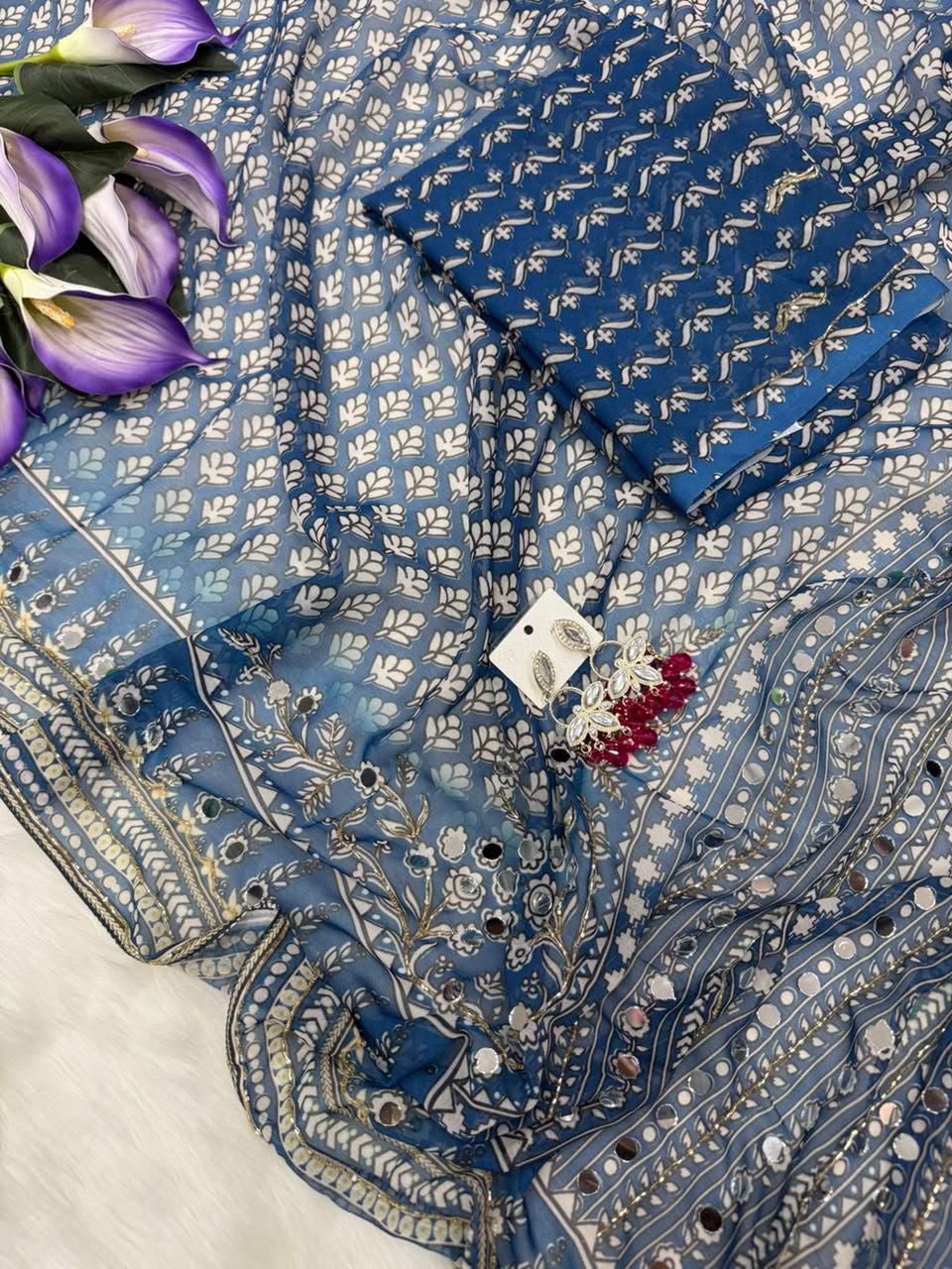 Soft Georgette Digital Printed Val Moti Handwork Saree